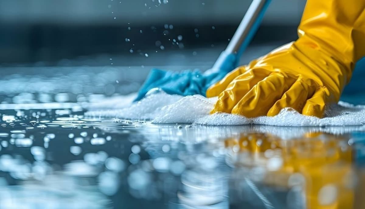 Mopping a floor with foam